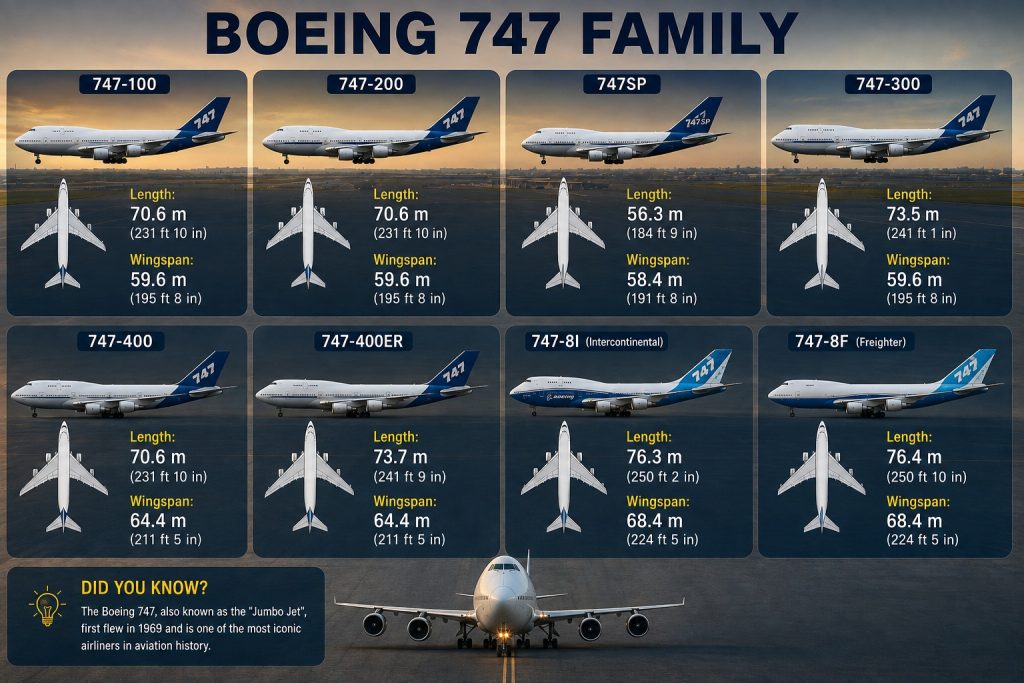 ابعاد خانواده بویینگ 747